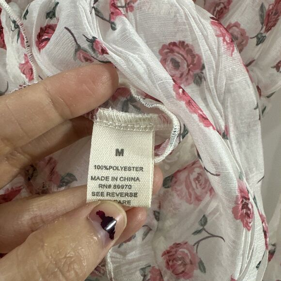 Love Notes Sheer Floral Romantic Button Front Ruffle Top Womens Size M Coquette - Picture 10 of 11